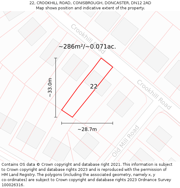 22, CROOKHILL ROAD, CONISBROUGH, DONCASTER, DN12 2AD: Plot and title map