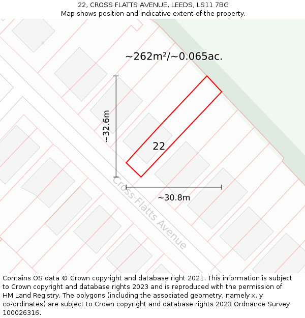 22, CROSS FLATTS AVENUE, LEEDS, LS11 7BG: Plot and title map