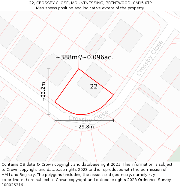 22, CROSSBY CLOSE, MOUNTNESSING, BRENTWOOD, CM15 0TP: Plot and title map