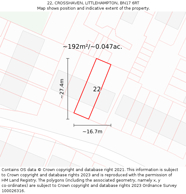 22, CROSSHAVEN, LITTLEHAMPTON, BN17 6RT: Plot and title map