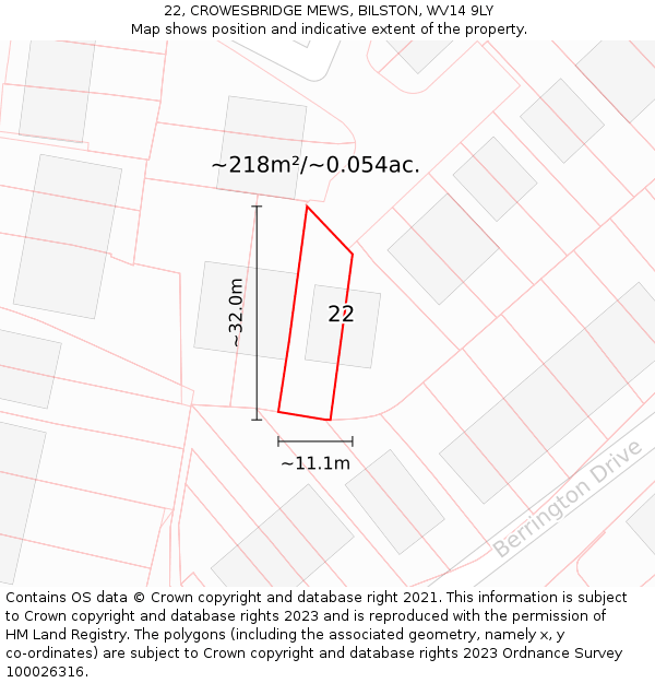 22, CROWESBRIDGE MEWS, BILSTON, WV14 9LY: Plot and title map