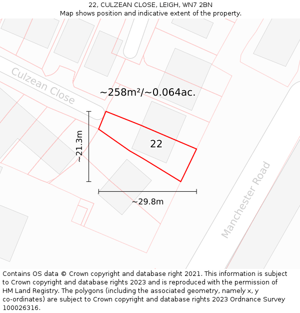 22, CULZEAN CLOSE, LEIGH, WN7 2BN: Plot and title map