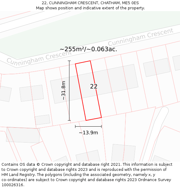 22, CUNNINGHAM CRESCENT, CHATHAM, ME5 0ES: Plot and title map