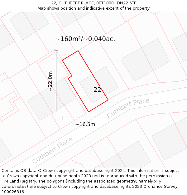 22, CUTHBERT PLACE, RETFORD, DN22 6TR: Plot and title map