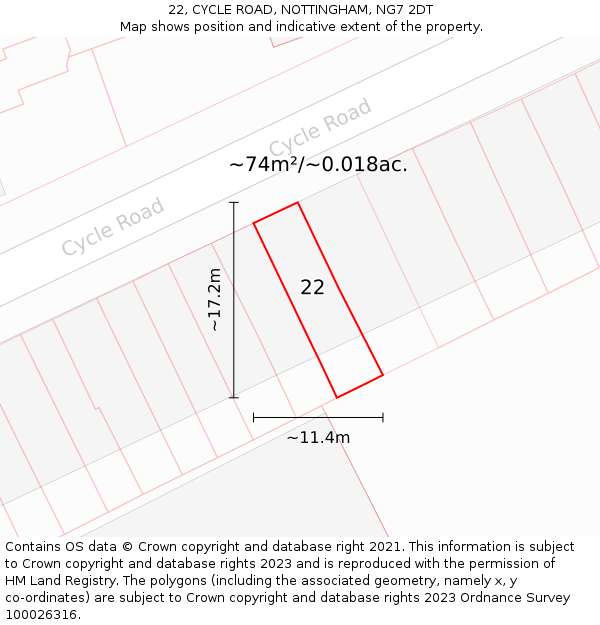 22, CYCLE ROAD, NOTTINGHAM, NG7 2DT: Plot and title map