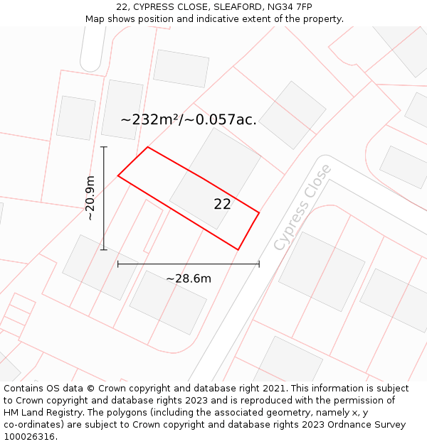 22, CYPRESS CLOSE, SLEAFORD, NG34 7FP: Plot and title map
