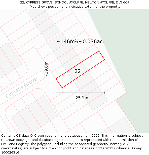22, CYPRESS GROVE, SCHOOL AYCLIFFE, NEWTON AYCLIFFE, DL5 6GP: Plot and title map