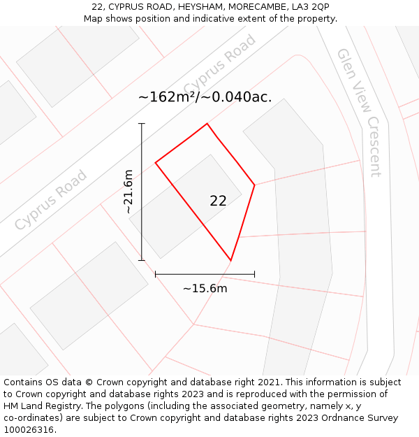 22, CYPRUS ROAD, HEYSHAM, MORECAMBE, LA3 2QP: Plot and title map