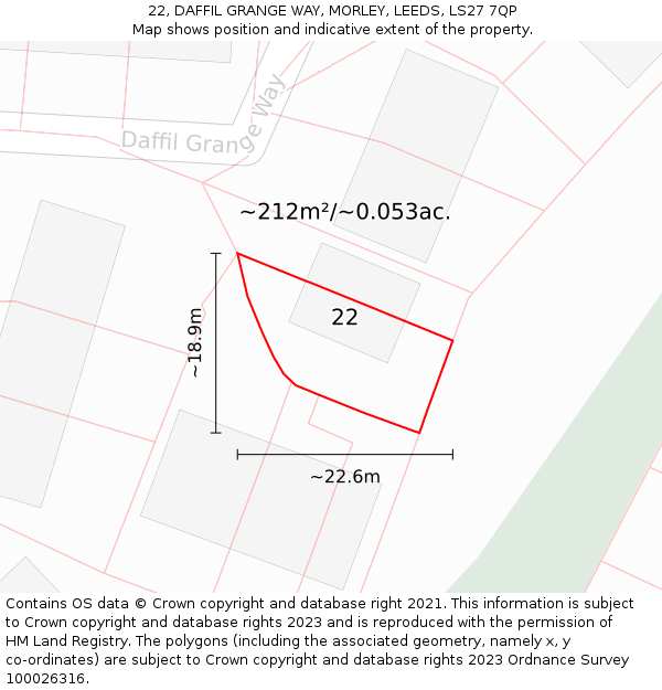 22, DAFFIL GRANGE WAY, MORLEY, LEEDS, LS27 7QP: Plot and title map