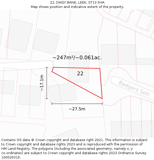 22, DAISY BANK, LEEK, ST13 5HA: Plot and title map