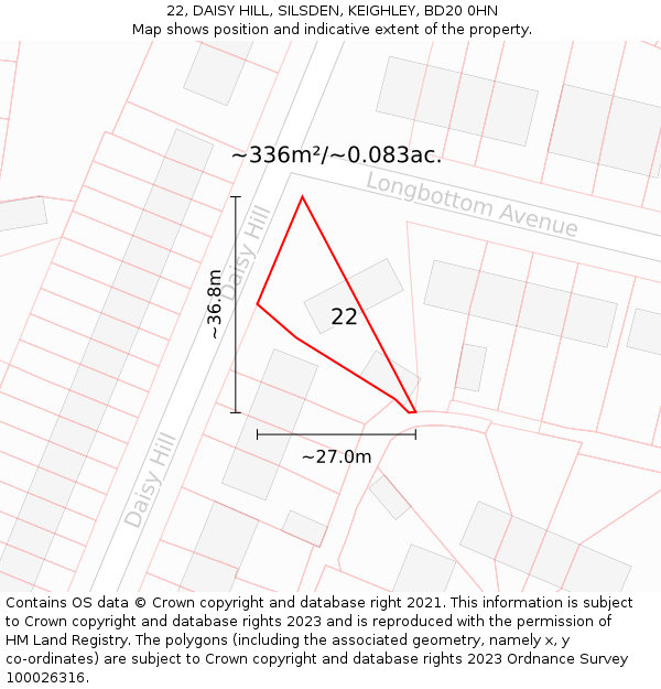 22, DAISY HILL, SILSDEN, KEIGHLEY, BD20 0HN: Plot and title map