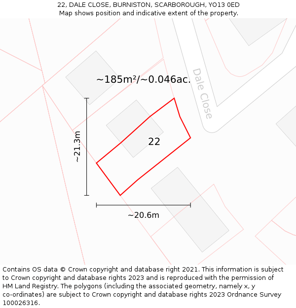 22, DALE CLOSE, BURNISTON, SCARBOROUGH, YO13 0ED: Plot and title map