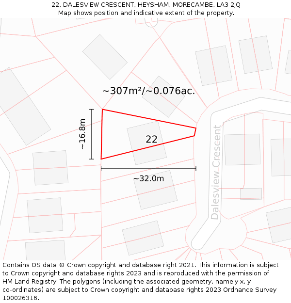 22, DALESVIEW CRESCENT, HEYSHAM, MORECAMBE, LA3 2JQ: Plot and title map