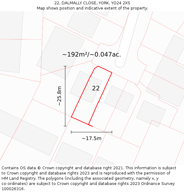22, DALMALLY CLOSE, YORK, YO24 2XS: Plot and title map