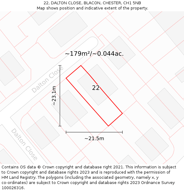 22, DALTON CLOSE, BLACON, CHESTER, CH1 5NB: Plot and title map