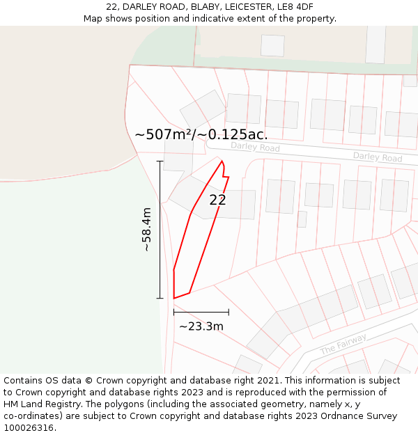 22, DARLEY ROAD, BLABY, LEICESTER, LE8 4DF: Plot and title map