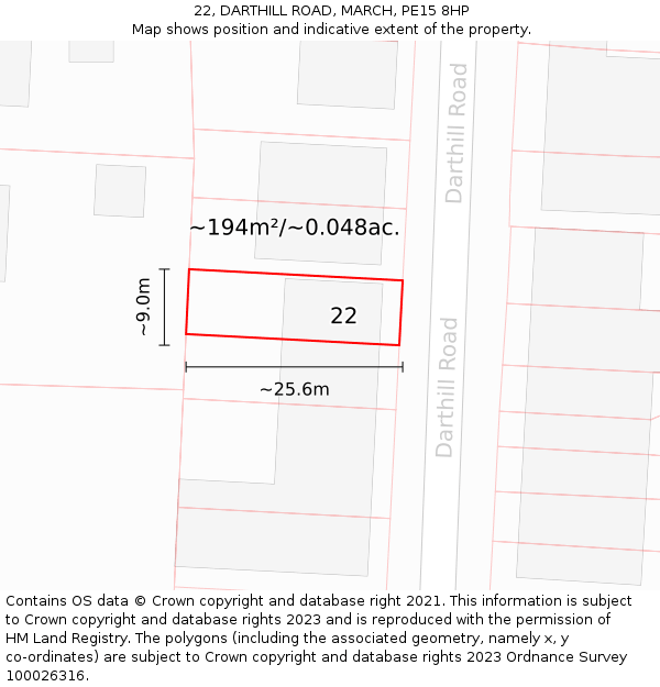 22, DARTHILL ROAD, MARCH, PE15 8HP: Plot and title map