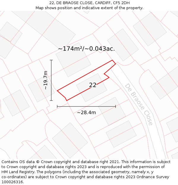 22, DE BRAOSE CLOSE, CARDIFF, CF5 2DH: Plot and title map