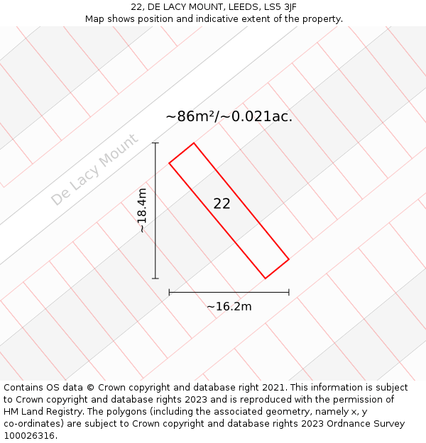22, DE LACY MOUNT, LEEDS, LS5 3JF: Plot and title map