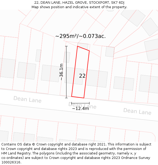 22, DEAN LANE, HAZEL GROVE, STOCKPORT, SK7 6DJ: Plot and title map