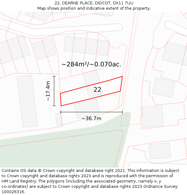 22, DEARNE PLACE, DIDCOT, OX11 7UU: Plot and title map
