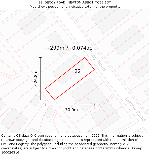 22, DECOY ROAD, NEWTON ABBOT, TQ12 1DY: Plot and title map