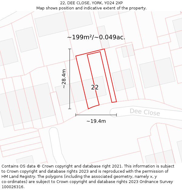 22, DEE CLOSE, YORK, YO24 2XP: Plot and title map