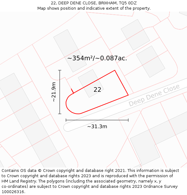 22, DEEP DENE CLOSE, BRIXHAM, TQ5 0DZ: Plot and title map