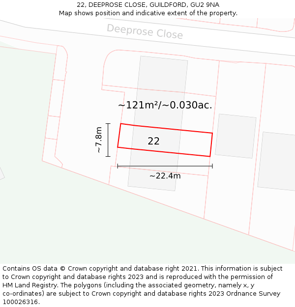 22, DEEPROSE CLOSE, GUILDFORD, GU2 9NA: Plot and title map