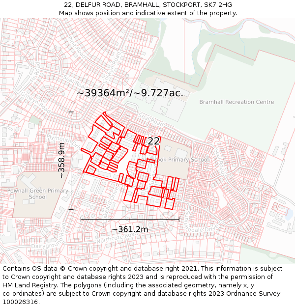 22, DELFUR ROAD, BRAMHALL, STOCKPORT, SK7 2HG: Plot and title map