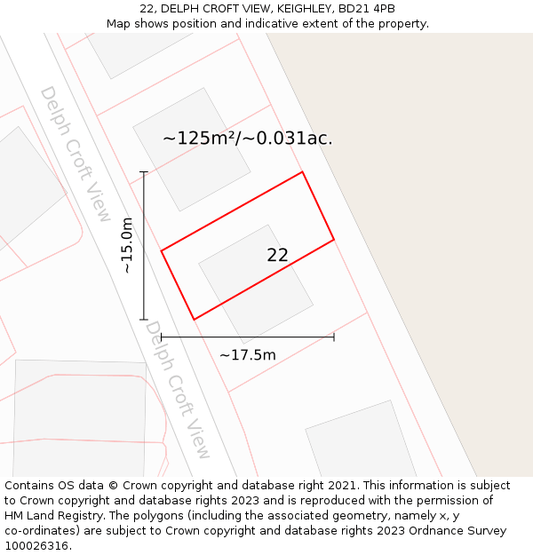 22, DELPH CROFT VIEW, KEIGHLEY, BD21 4PB: Plot and title map