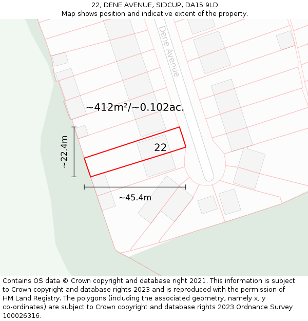 22, DENE AVENUE, SIDCUP, DA15 9LD: Plot and title map