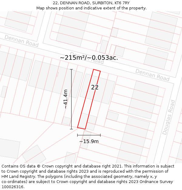 22, DENNAN ROAD, SURBITON, KT6 7RY: Plot and title map
