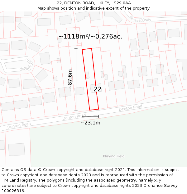 22, DENTON ROAD, ILKLEY, LS29 0AA: Plot and title map