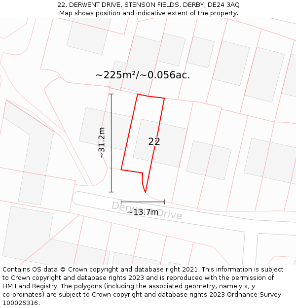 22, DERWENT DRIVE, STENSON FIELDS, DERBY, DE24 3AQ: Plot and title map