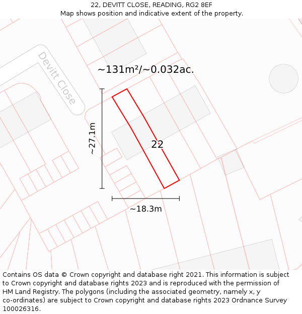 22, DEVITT CLOSE, READING, RG2 8EF: Plot and title map