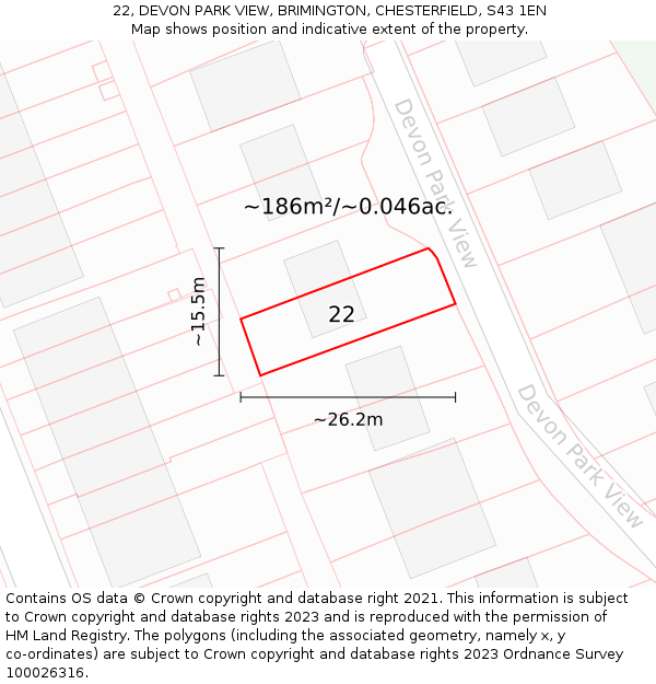 22, DEVON PARK VIEW, BRIMINGTON, CHESTERFIELD, S43 1EN: Plot and title map