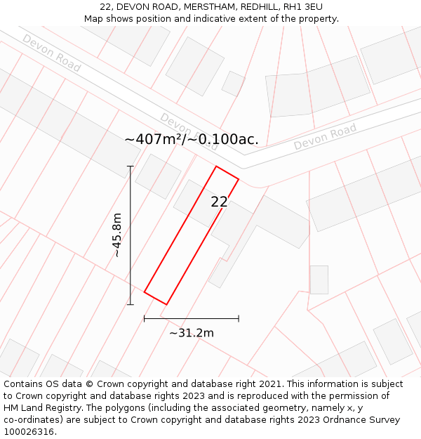 22, DEVON ROAD, MERSTHAM, REDHILL, RH1 3EU: Plot and title map