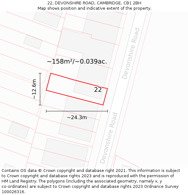 22, DEVONSHIRE ROAD, CAMBRIDGE, CB1 2BH: Plot and title map