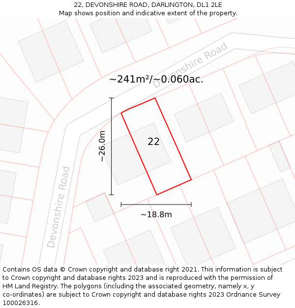 22, DEVONSHIRE ROAD, DARLINGTON, DL1 2LE: Plot and title map