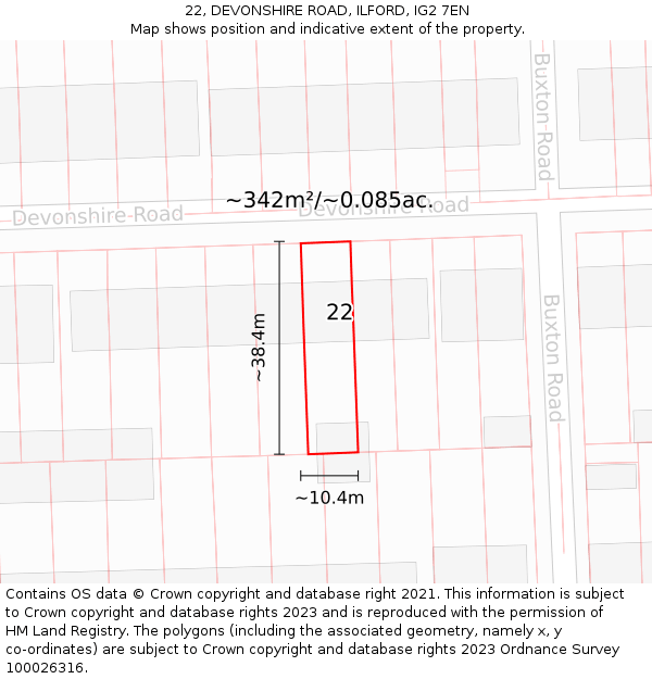 22, DEVONSHIRE ROAD, ILFORD, IG2 7EN: Plot and title map