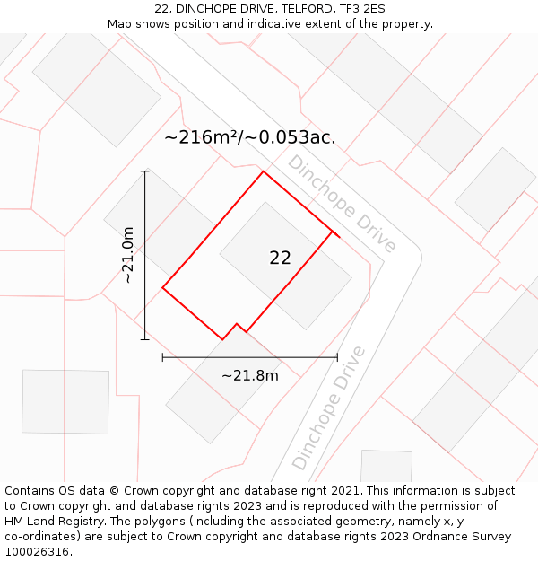22, DINCHOPE DRIVE, TELFORD, TF3 2ES: Plot and title map