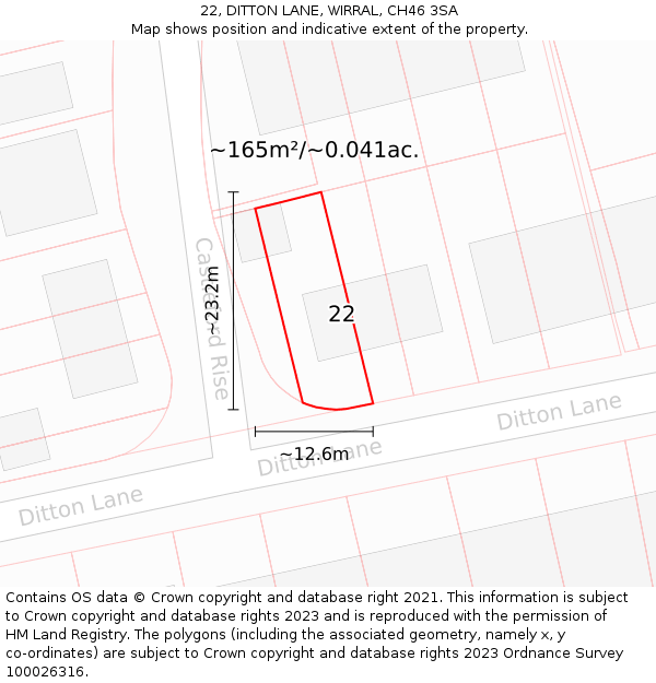 22, DITTON LANE, WIRRAL, CH46 3SA: Plot and title map