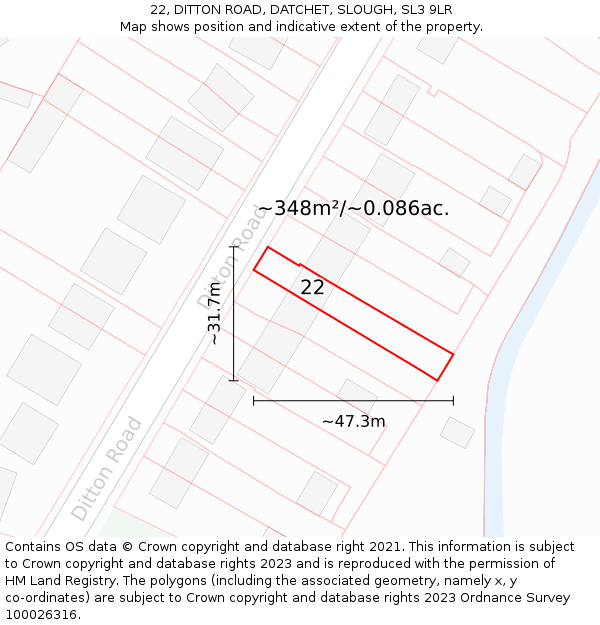 22, DITTON ROAD, DATCHET, SLOUGH, SL3 9LR: Plot and title map