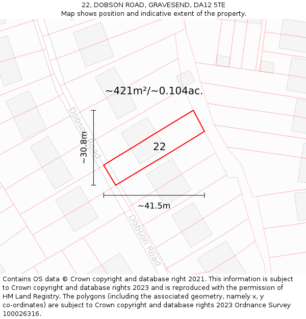 22, DOBSON ROAD, GRAVESEND, DA12 5TE: Plot and title map