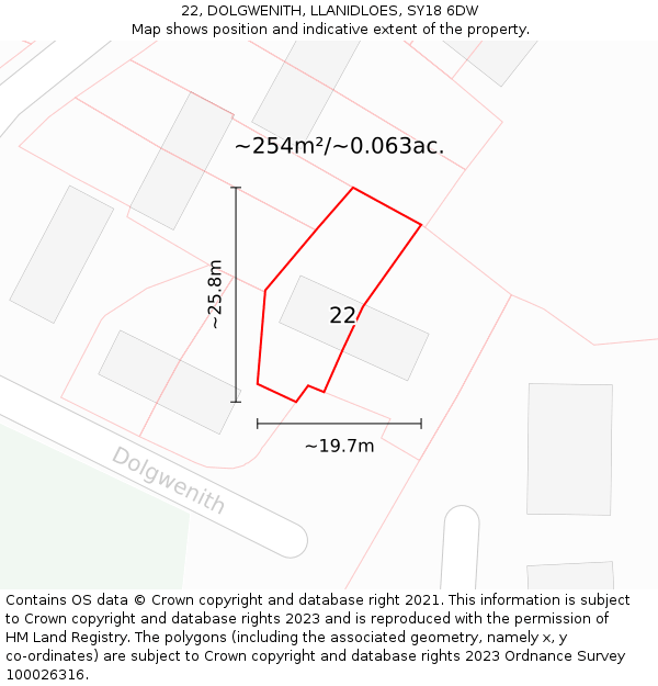 22, DOLGWENITH, LLANIDLOES, SY18 6DW: Plot and title map