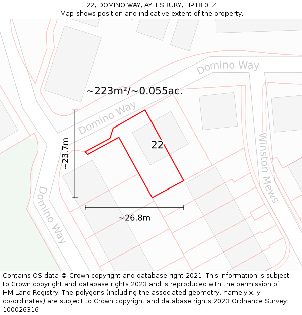 22, DOMINO WAY, AYLESBURY, HP18 0FZ: Plot and title map
