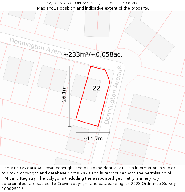 22, DONNINGTON AVENUE, CHEADLE, SK8 2DL: Plot and title map