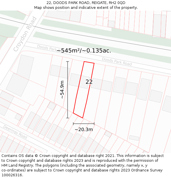 22, DOODS PARK ROAD, REIGATE, RH2 0QD: Plot and title map