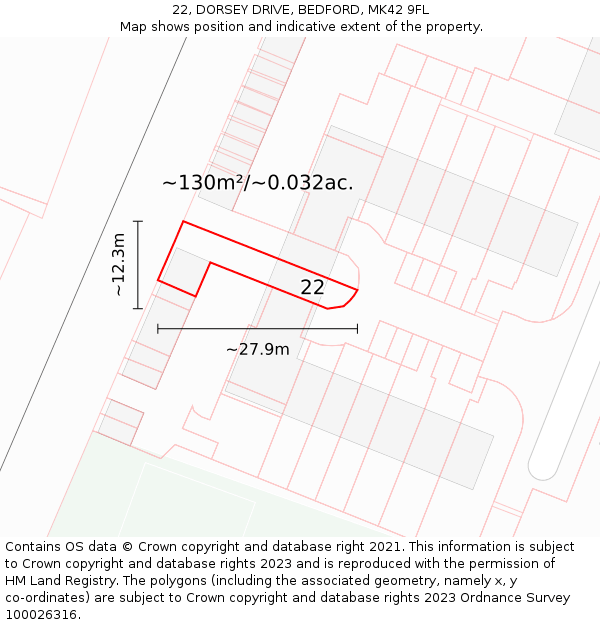 22, DORSEY DRIVE, BEDFORD, MK42 9FL: Plot and title map